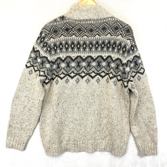Boston Crew Fair Isle Heavy Knit Sweater Mens Large 42-44 Gray Skicore Preppy - Picture 2 of 16